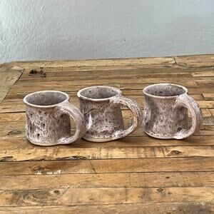 Handcrafted Ceramic Mug Set of 3 Rustic Textured Lava Drip Glaze
